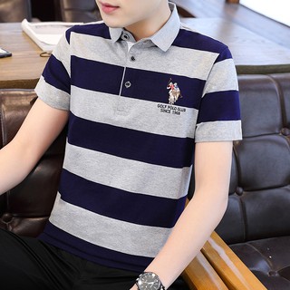 Polo ชายเสื้อแขนสั้นผ้าฝ้ายฤดูร้อนบางลายเสื้อโปโลปกธุรกิจบาง