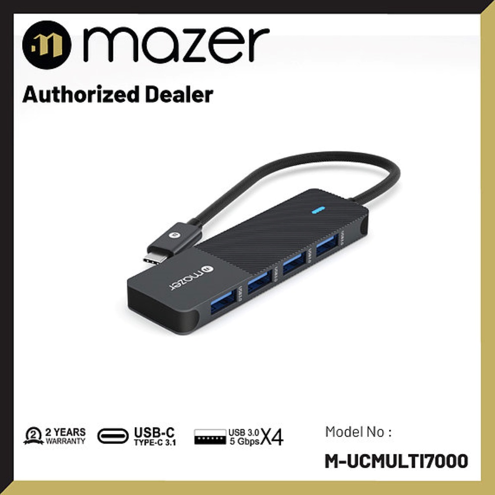Mazer มัลติมีเดีย USB C Pro Hub 4-in-1 Black Edition รองรับ Mac M1, ไอแพด Pro, Windows 10, 11, Smartphone, Tablet