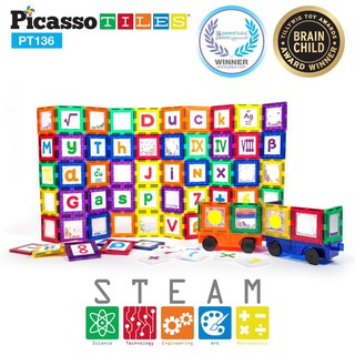 Picasso Tiles แผ่นต่อแม่เหล็ก พิคาสโซ่ไทล์ เซ็ต 136 ชิ้น รุ่น Deluxe Combo Clip-In Extension Set