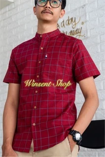 👔เสื้อเชิ้ตคอจีนตารางแขนสั้น👔ผ้า Oxford ทรงสลิมคัตติ้งเนี๊ยบมากกกก✨✨