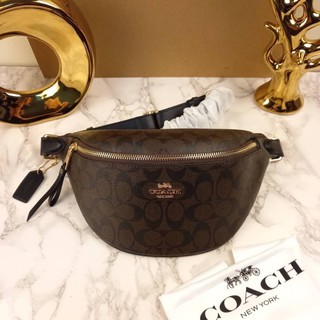 COACH F48740 BELT BAG IN SIGNATURE CANVAS 🔻 Size : 14 1/4” (L) x 5" (H) x 4 1/4" (W) 🔻 Color : BROWN BLACK