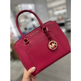 (ผ่อน0%) กระเป๋าสะพายข้าง งาน Shop   MICHAEL KORS Park Medium Saffiano Leather Satchel ✔️สี Berry หนังแท้ สีแดง