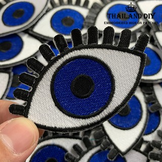 ตัวรีดติดเสื้อ ลาย ดวงตา ผี ปีศาจ วูดู สีน้ำเงิน Eye Patch งานปัก wop DIY ตัวรีด ติดเสื้อ กระเป๋า ยีนส์ อาร์ม สวยๆ แนวๆ