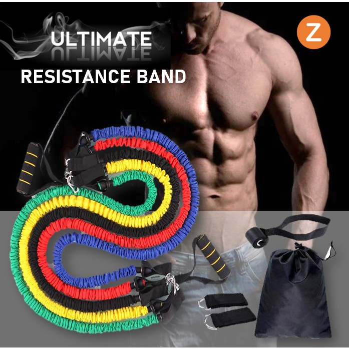 ถุงเท้าโยคะ วงกลมโยคะ Zanlaza ยางยืดออกกำลังกาย หุ้มไนลอน แรงต้าน5ระดับ (Ultimate Set) Resistance Band Nylon Latex Tube