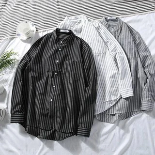 เสื้อเชิ้ตผู้ชายแฟชั่นแขนยาว คอปก เสื้อเชิ้ตคอจีน ใส่เที่ยว ใส่ทำงาน
