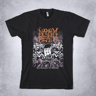 เสื้อยืดลำลองเสื้อยืดลําลอง ผ้าฝ้าย แขนสั้น พิมพ์ลาย NAPALM DEATH From Enslavet to Obliteration Grindcore สีดํา สําหรับผ