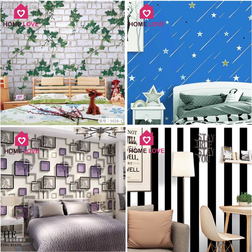 ถูกที่สุด พร้อมส่ง wallpaper 45 ซม. x 9 เมตร วอลเปเปอร์ สติ๊กเกอร์ติดผนัง มีกาวในตัว ติดเองได้