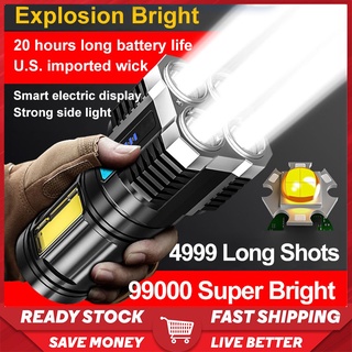 [Ready To Ship] Super Bright 4-Core P1000 ไฟฉายไฟ Led พร้อมที่ชาร์จ Usb