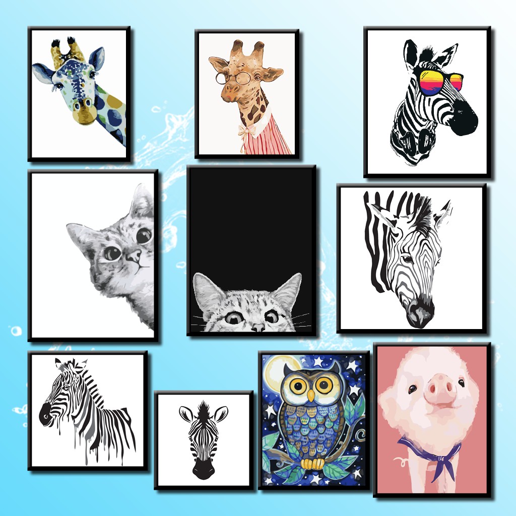 40*50 cm DIY ภาพวาดสีน้ำมัน ภาพระบายสีตามตัวเลข Paint By Numbers Animal head