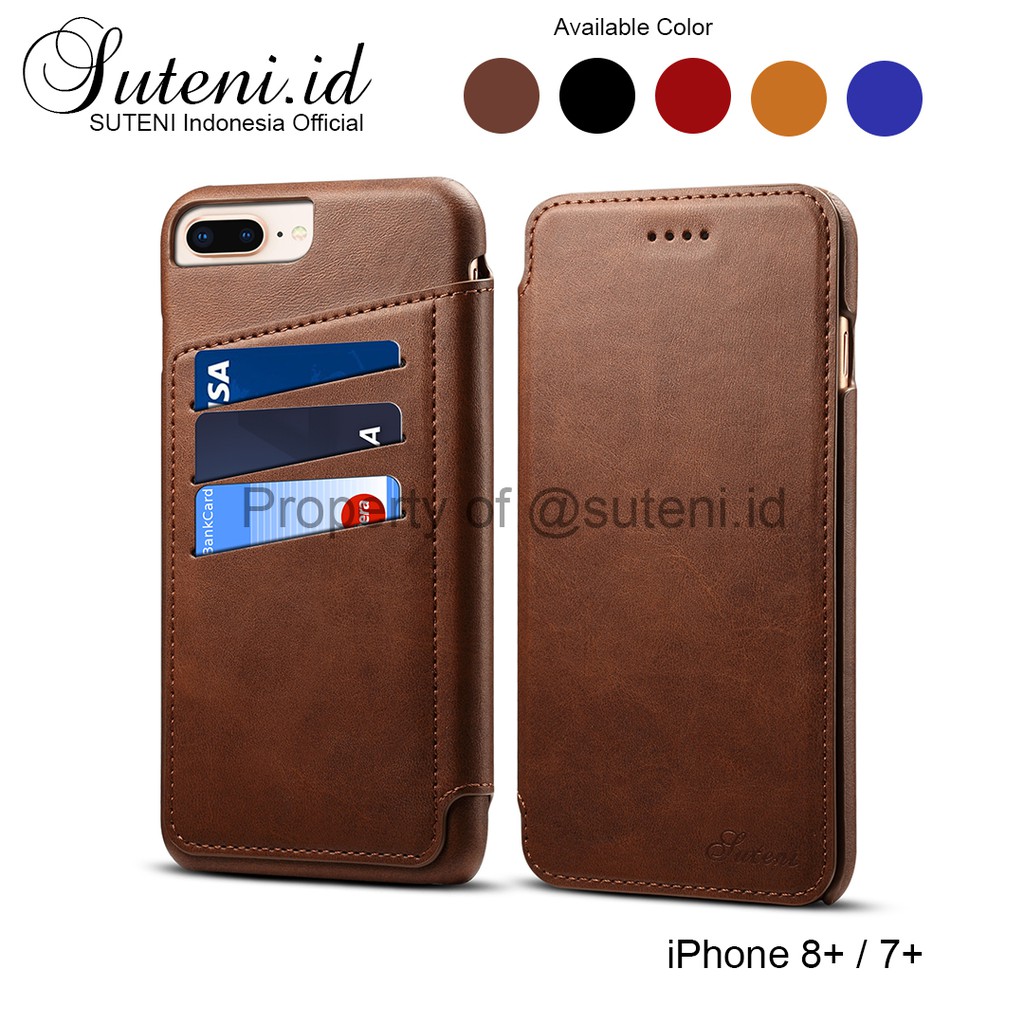 SUTENI Leather Flip Case iPhone 8 Plus / 7 Plus / 8+ / 7+ Card Slot - Leather Casing Cover Wallet Q0