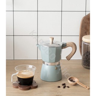 [พร้องส่ง] กาชงกาแฟสด Italy Moka Pot (ด้ามจับลายไม้) Mocha Espresso, 300 มล. - 6 ถ้วย