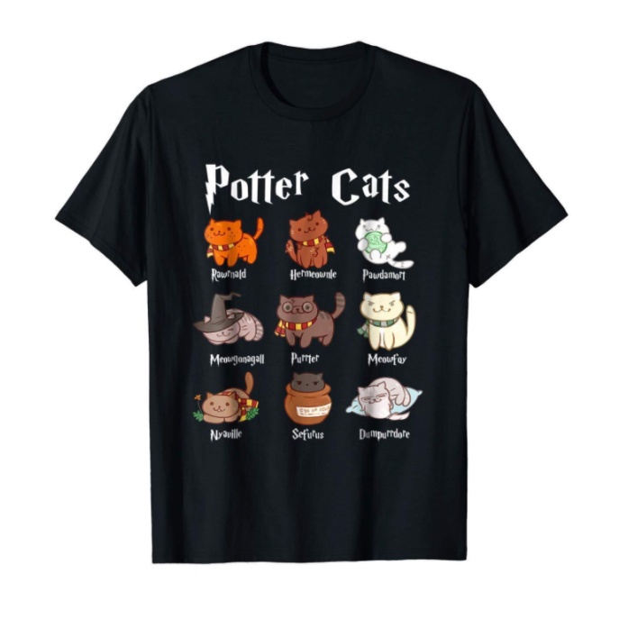 Potter Cats Harry Potter Rawrnald Purrter เสื้อยืดสีดํา