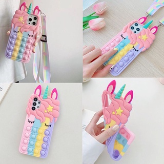 Pop it สําหรับ Xiaomi Poco M3 Pro X3 NFC Mi 11lite Redmi 9T 9 9A 9C Note11 เคสมือถือ Soft TPU Case เคสป้องกัน Rainbow Cute Cartoon Unicorn เคสซิลิโคน ชุดการ์ตูน มีเชือกคล้อง