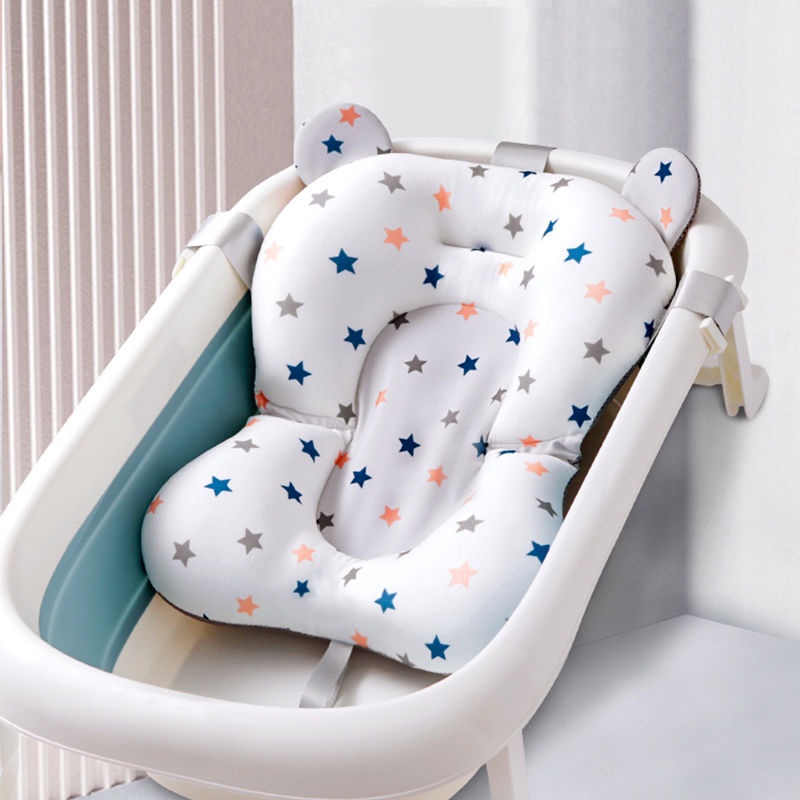 Baby Bath Cushion Pad - Newborn Bathtub Mat With Safety Belts For Infant Bathing Support