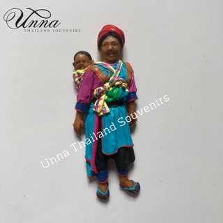 แม่เหล็กติดตู้เย็น งานเพ้นท์มือ รูปชาวเขา ชนเผ่าลีซู หญิง Thai handmade souvenir fridge magnet hilltribe women lifestyle