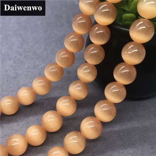 Orange Cat Eye Beads สีส้มแมวตาลูกปัดหินรอบ 4-10 มิลลิเมตรพลอยหลวม Spacer DIY สำหรับเครื่องประดับ