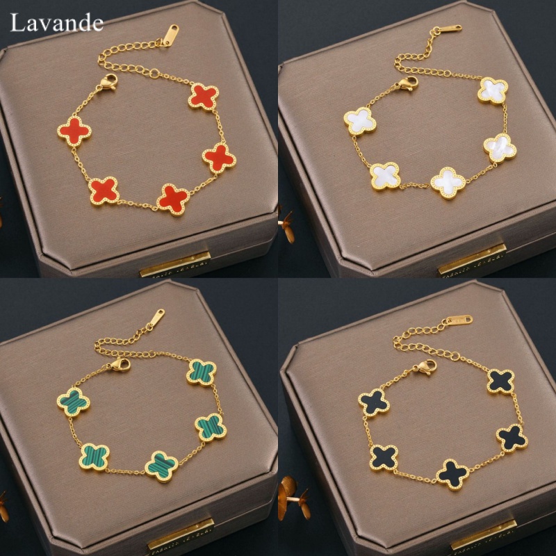 LAVANDE สร้อยข้อมือไทเทเนียมเหล็กทอง Four-Leaf Clover Mother-of-Pearl สไตล์ยุโรปแฟชั่น PX6K