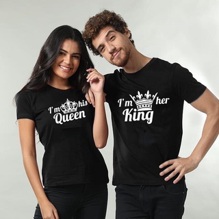 เสื้อยืดคู่รัก พิมพ์ลาย Im His Queen Im Her King สําหรับเพื่อน งานแต่งงาน