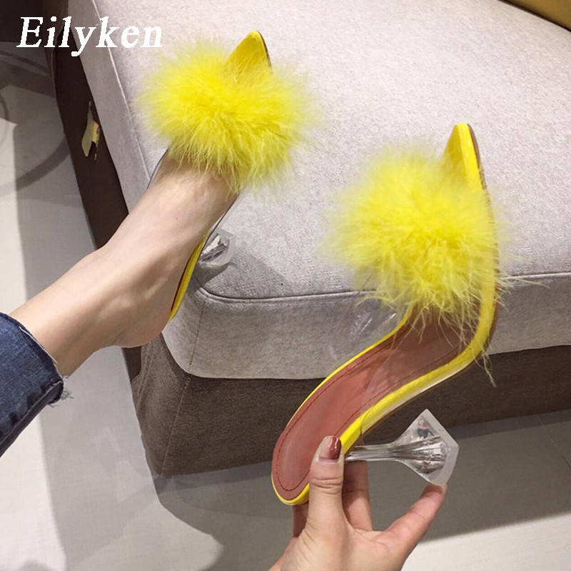 feather mule slippers