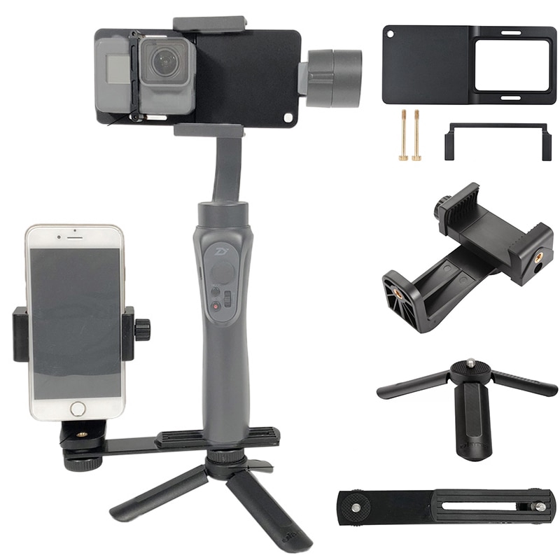 Gopro 7 6 5 4 3 + SJCAM อะแดปเตอร์/คลิปโทรศัพท์/มินิขาตั้งกล้อง/วงเล็บสําหรับ Zhiyun Smooth Q 3 DJI Osmo Mobile 2 Feiyu G5 Gimbal Mount
