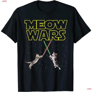 ผ้าฝ้ายคอกลมเสื้อลินินชายz006 แมว เสื้อยืดพิมพ์ลาย Meow Wars Cat Shirt Funny Gifts For Cats Lovers T-Shirts T-Shirt เสื้