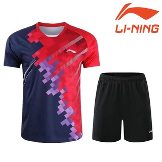 Li Ning เสื้อยืดคอกลม แขนสั้น แบบแห้งเร็ว สําหรับเล่นกีฬาแบดมินตัน วิ่ง