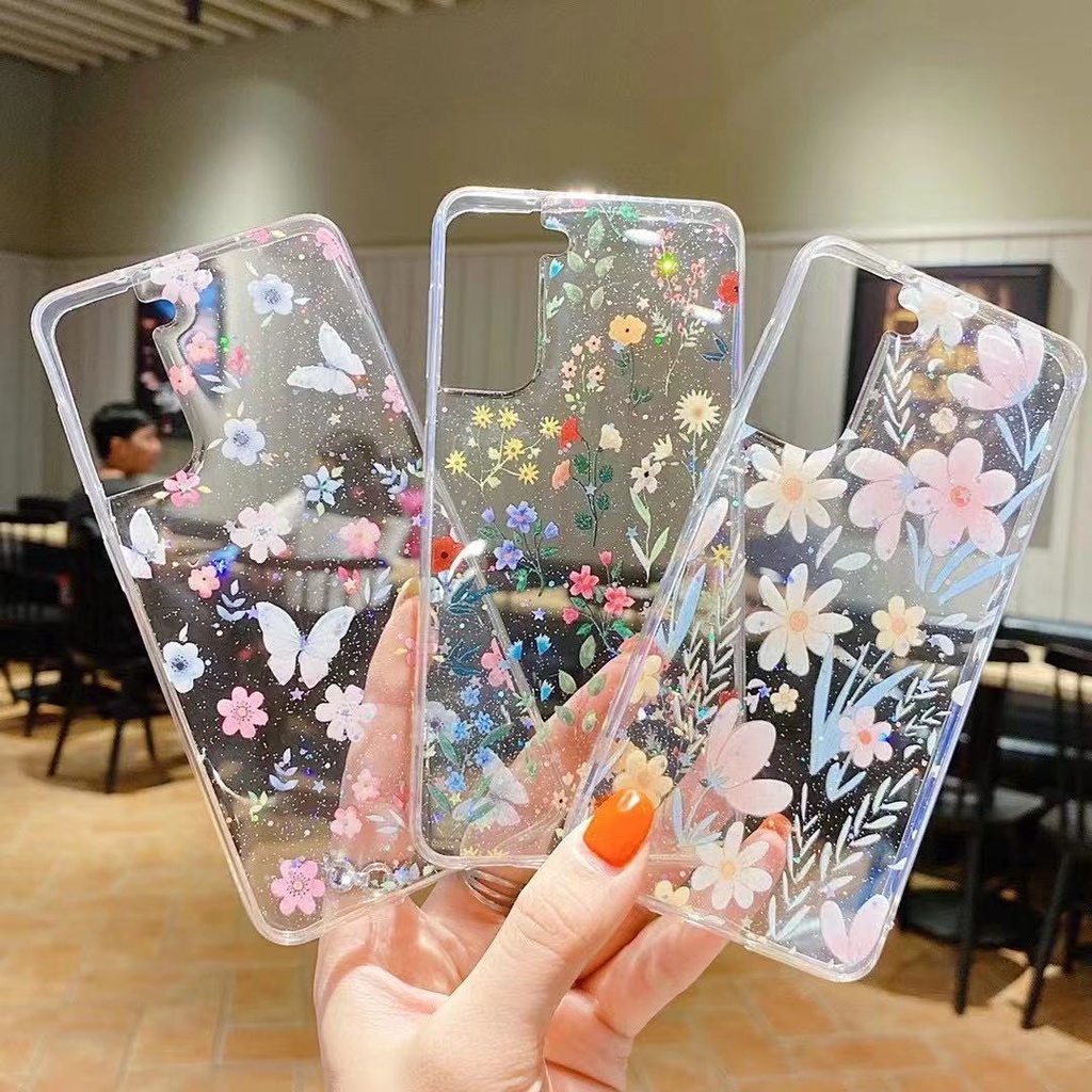 เล็กสด ดอกไม้จริง ฟลอเรท เคส Samsung Galaxy S25 Ultra S24 Ultra S23 Ultra S22 Ultra S23 S24 Plus + Case ซิลิโคนนิ่ม เคส