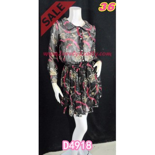 SaLe++ (อก36) ทองย้อย**D4918***Dressผ้าชีฟองญี่ปุ่นคอบัว แขนยาวปลายแขนติดกระดุม มีซับใน เอวยางยืด Lovely-Catty