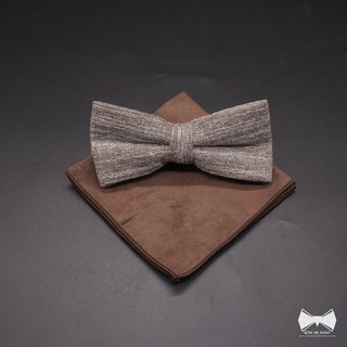 เซ็ทหูกระต่ายวูลน้ำตาล + ผ้าเช็ดหน้าสูทSuede-Wool Brown Bowtie + Suede Pocket square