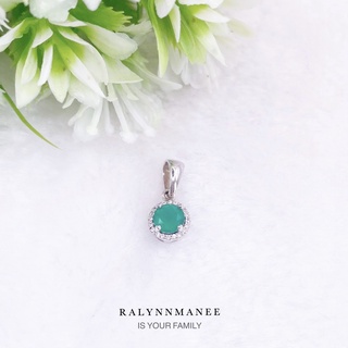 Z6428 จี้พลอยโมราแท้ ( Chrysoprase ) ตัวเรือนเงินแท้ 925 ชุบทองคำขาว