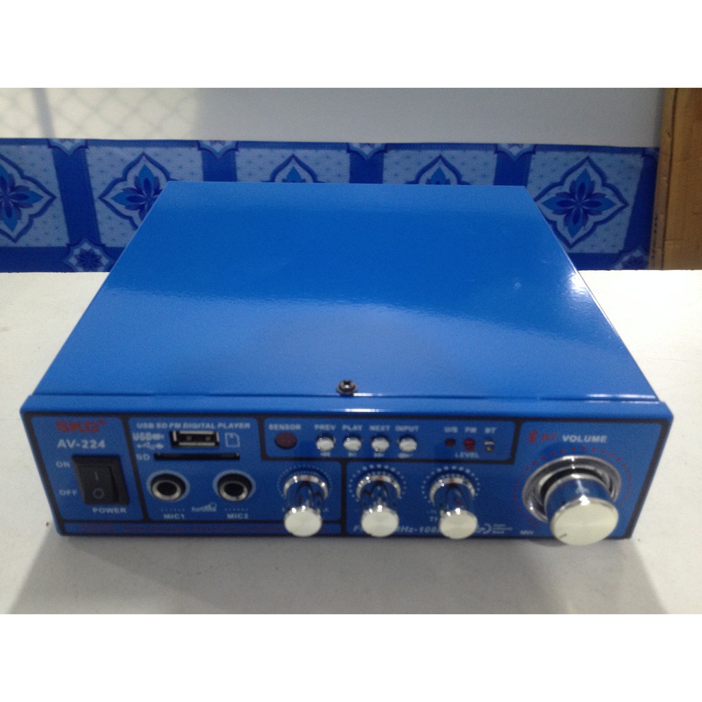 เครื่องขยายเสียง Power Integrated Amplifier SKG AV-224 stereo Karaoke Amplifier USB SD card FM Radio 2 Mic input BT