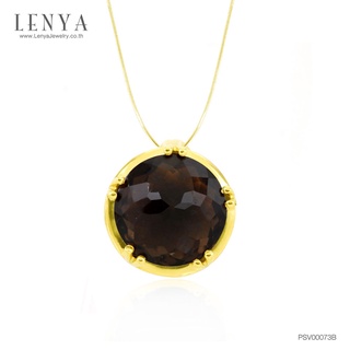 Lenya Jewelry จี้พลอยสโมคกี้ควอร์ซ (Smoky Quartz) สีน้ำตาล ตัวเรือนเงินแท้ชุบทองคำ