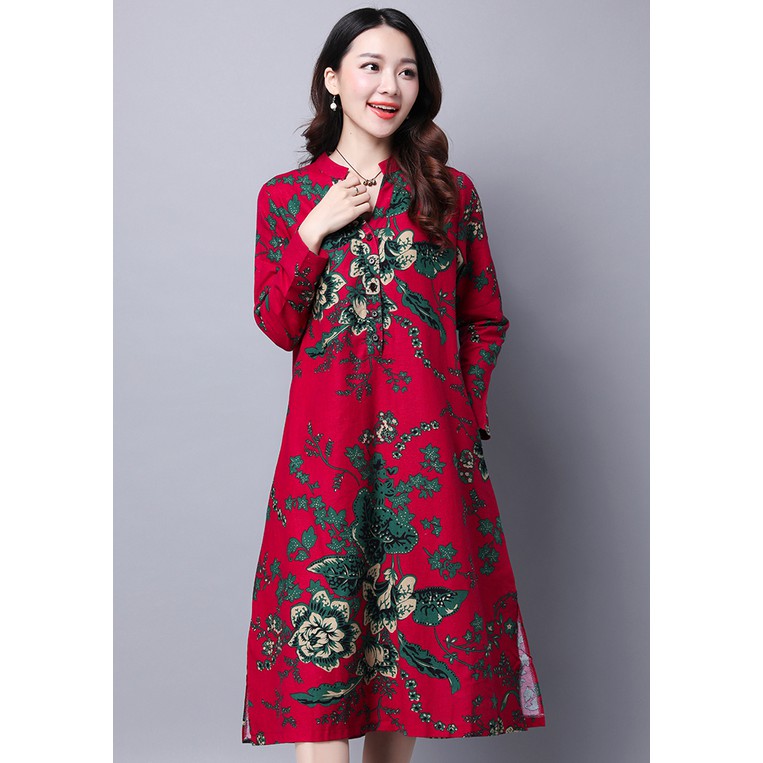 พร้อมส่ง Quilla ชุดเดรสยาว แขนยาว ชุดเดรสสไตล์จีน Classic Linen Dress Collection