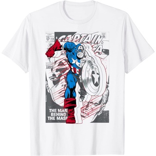 ผ้าฝ้ายคอกลมเสื้อยืด พิมพ์ลายกราฟฟิค Marvel Capn America Avengers Behind Mask สําหรับผู้ชาย และผู้หญิง เสื้อเชิ้ต - เสื้