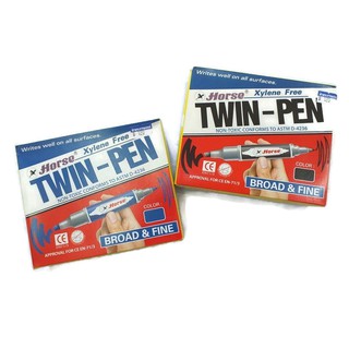 Horse Twin-Pen ตราม้า ปากกาเคมี 2 หัว 12 ด้าม/กล่อง