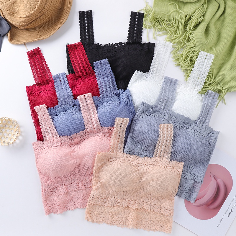 สินค้าพร้อมส่งจากไทย Angle Bra (N634)เสื้อครอปลูกไม้ ผ้านิ่มยืด ใส่สบาย เสริมฟองน้ำ