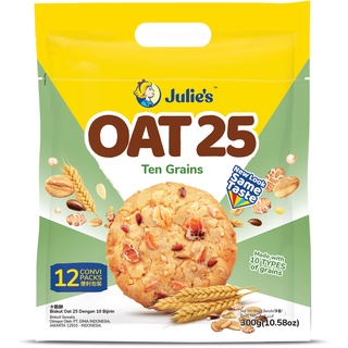 Julies Oat 25 Ten Grains ขนมปังกรอบผสมธัญพืช ตรา จูลี่ส์ 25 กรัม x 12 ซอง