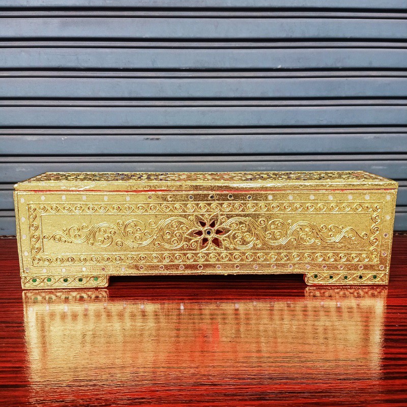หีบพระไตรปิฎก หีบ 10x45x13cm หีบคัมภีร์ หีบสมบัติ กล่องไม้ หีบเก็บของ หีบใส่ของ Jewelry wooden box storage