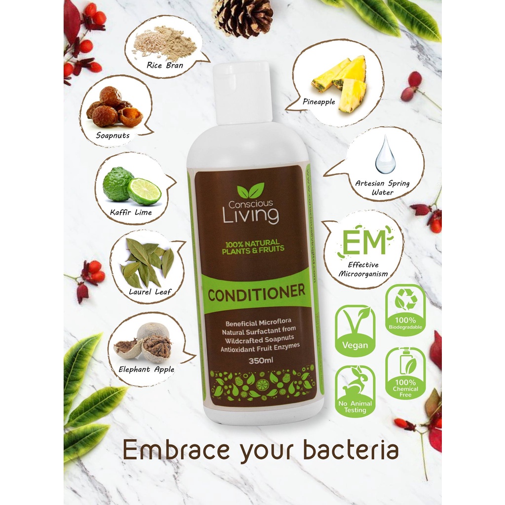 Conscious Living ครีมนวดผม โพรไบโอติกส์ ครีมนวดผมสูตรธรรมชาติ 100% Natural Plant Fruits Probiotic Hair Conditioner 350ml