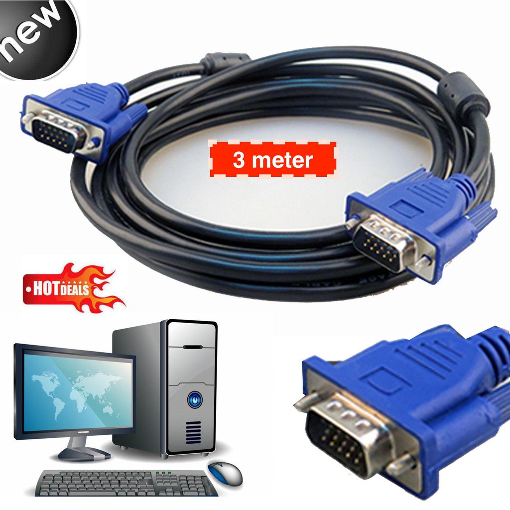 SALE สาย VGA Cable ตัวผู้/ ผู้ 3.เมตร (สายดำ/หัวน้ำเงิน)Black #คำค้นหาเพิ่มเติม HDMI Switch Adapter Network HDMI สายสัญญาณ