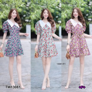 👗Pfashion [ส่งไว!!🚛] P13081 เดรสปกลูกไม้ พิมพ์ลายดอก Lace Collar Dress Floral print