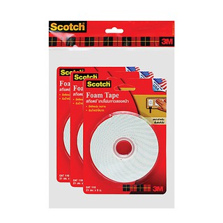 สก๊อตช์ เทปโฟมกาวสองหน้า รุ่น 110 21 มม. x 5ม. แพ็ค 3 ม้วน Scotch 110 double-sided foam tape 21mm x 5m pack 3 rolls