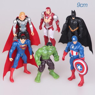 ตุ๊กตาฟิกเกอร์ Avenger Marvel Superman Captain America Iron Man Hulk Thor ของเล่นสําหรับเด็ก 6 ชิ้น