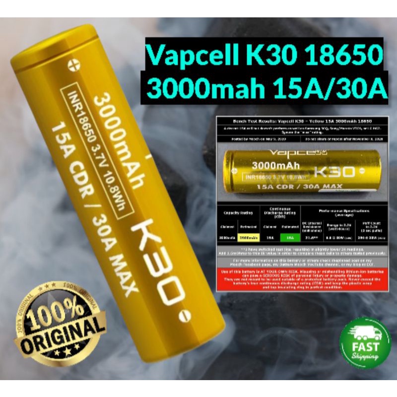 [ถ่าน1ก้อนของเเท้] Vapcell 18650 3000 mAh (K30)