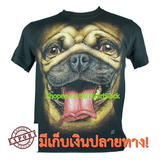 เสื้อยืดวินเทจเสื้อลาย หน้าสุนัข ปั๊ก Pug Dog เต็มหน้า เสื้อยืดสีดำ สกรีนหน้าหลัง ไซร์ยุโรปS-5XL