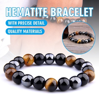 Unisex Obsidian Tiger Eye Hematite Bracelet Triple Protection Stone Bangle Gift