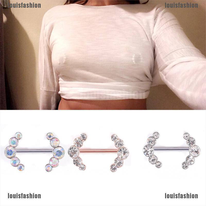 LFTH 2PCS Women Stainless Steel Crystal Shields Bars Nipple Piercing