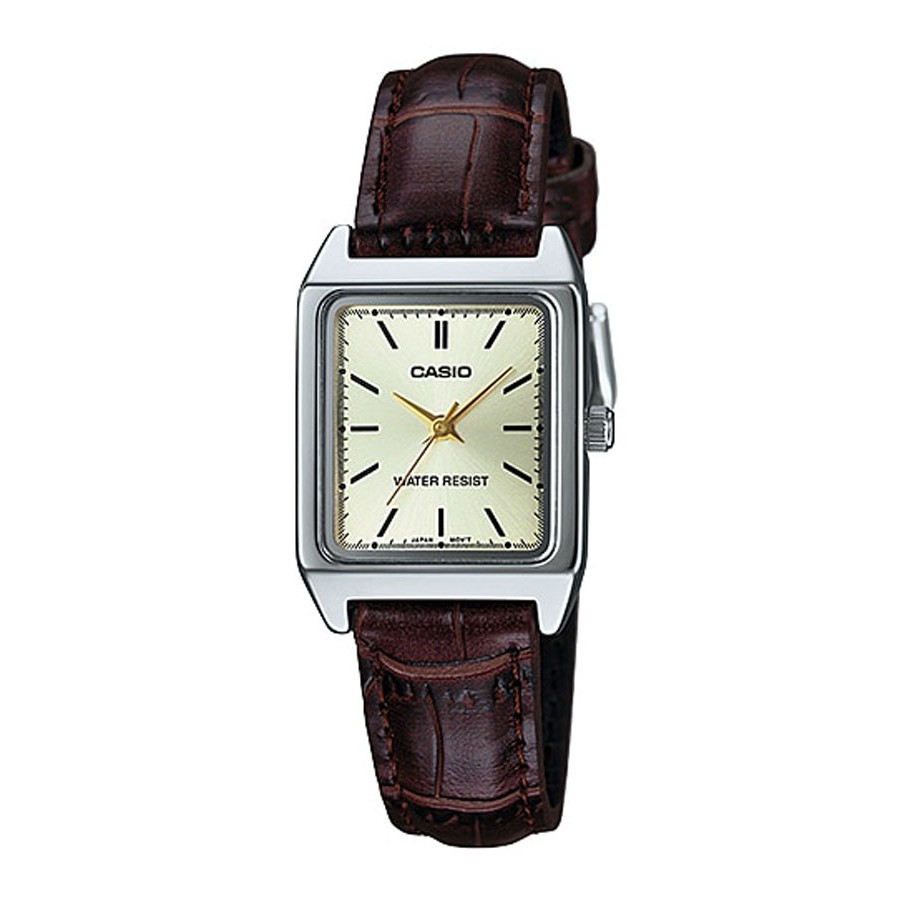 Casio Standard นาฬิกาข้อมือผู้หญิง สายหนังแท้ รุ่น LTP-V007,LTP-V007L,LTP-V007L-9E - สีเงิน