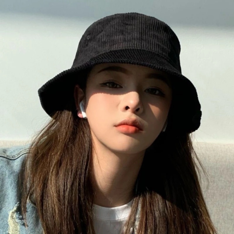 หมวกปีกกว้าง หมวกชาวประมง สําหรับผู้หญิง ผู้หญิง หมวกบักเก็ต ผ้าลูกฟูก ลําลอง ฤดูหนาว หมวกอบอุ่น