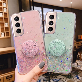 พร้อมส่ง เคสโทรศัพท์มือถือ tpu แบบนิ่ม ลายกากเพชร หรูหรา พร้อมขาตั้ง สําหรับ Samsung Galaxy S21 FE 5G